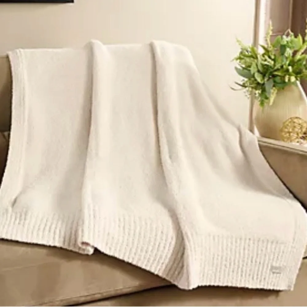 NWT Barefoot Dreams Cozychic Stacked Bordet Blanket in Moonlight - FREE SHIPPING